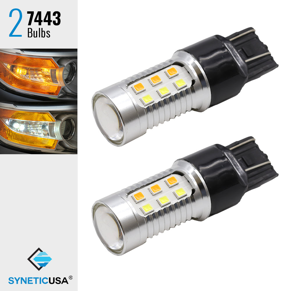 Switchback Dual Color White/Amber DRL Turn Signal Parking LED Light Bulbs