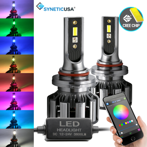 High Power LED CSP Headlight High/Low Beam Fog Light Kit + RGB Bluetooth Phone Control