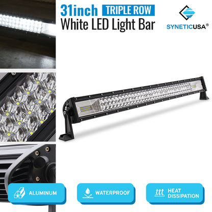 32"-52" Triple Row LED Curved/Straight Working Light Bar, Flood Spot Combo Beam, 6000K Waterproof Fog Lights