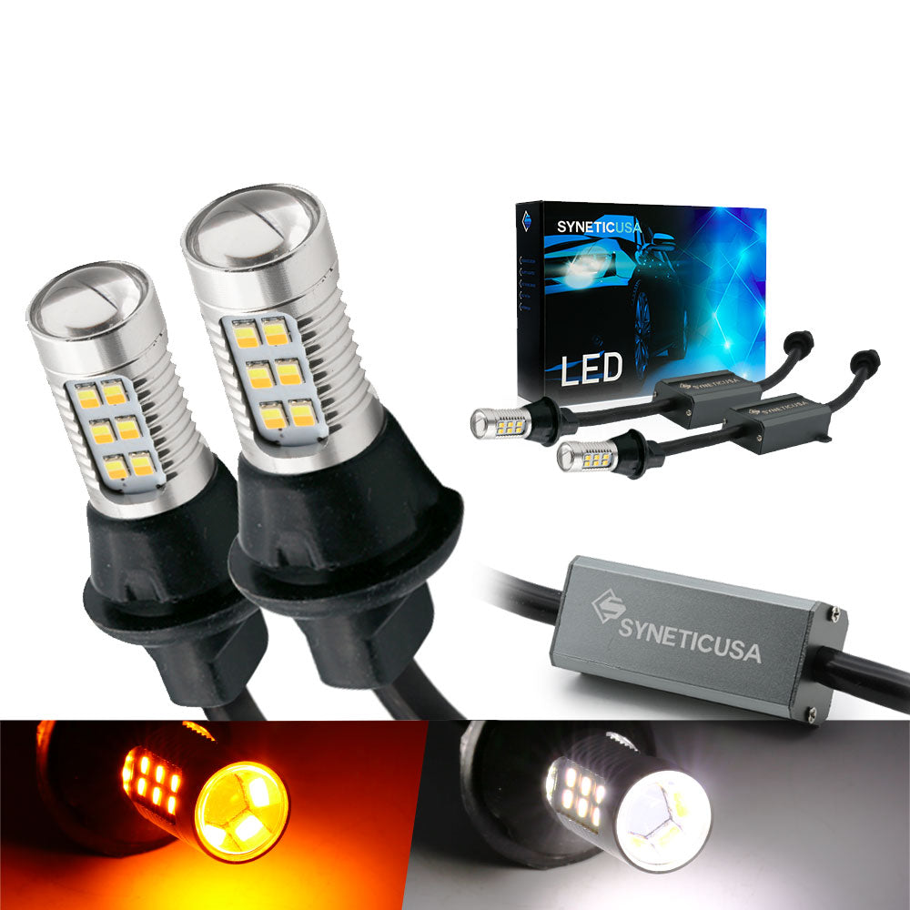 24-LEDs Built-in Resistors White/Amber Switchback Front Turn Signal All-in-One Light Bulbs