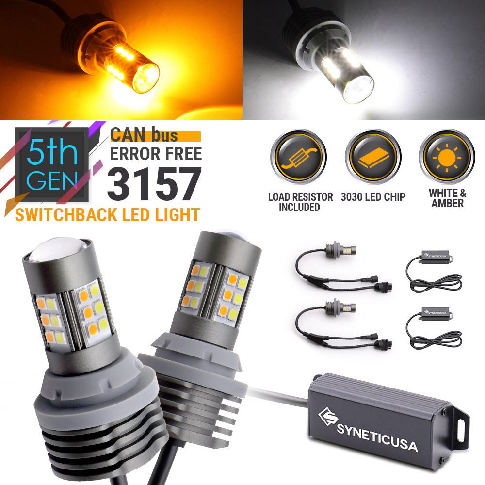 5th Gen Built-in Resistors White/Amber Switchback Front Turn Signal All-in-One Light Bulbs