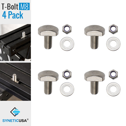 4 pcs M8 Size, Hammer-Head T-Slot Bolts w/ Washer Hex Nuts, Silver, Stainless Steel