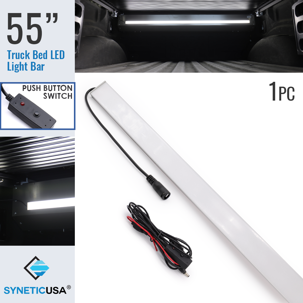 55" LED Pickup Truck Bed Light Bar, 6000K White, Button Switch Harness