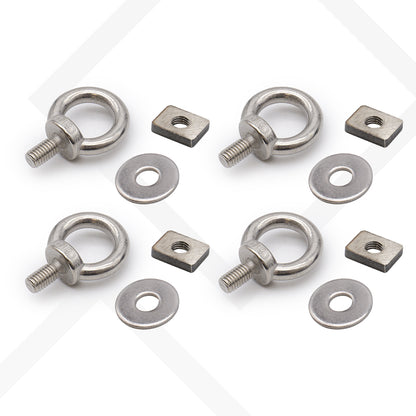 4 pcs Eye Bolts Tie Down Eyelet Anchors w/ Washer Hex Nuts, Silver, Stainless Steel